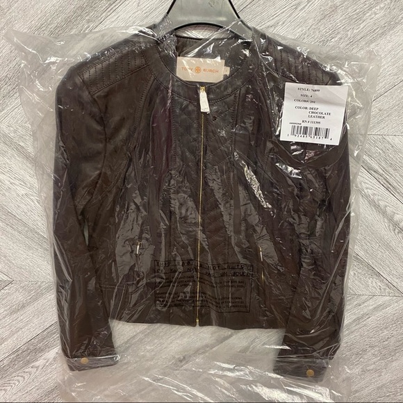 Tory Burch | Daphne Cropped Leather Jacket Brown 4 NEW - Picture 5 of 9